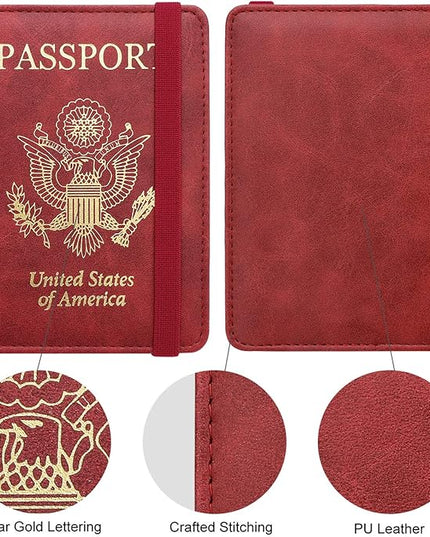 WALNEW Passport Holder for Travel, RFID Passport Cover Wallet for Women Men, PU Leather Passport Book Card Holder Case with Pen, Travelling Essentials for Flying