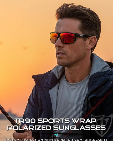 ATTCL Polarized Sunglasses Men for Fishing: UV Protection Lightweight TR90 Sports Wrap Sun Glasses Driving Golf Running