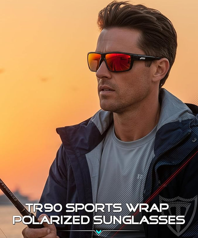 ATTCL Polarized Sunglasses Men for Fishing: UV Protection Lightweight TR90 Sports Wrap Sun Glasses Driving Golf Running