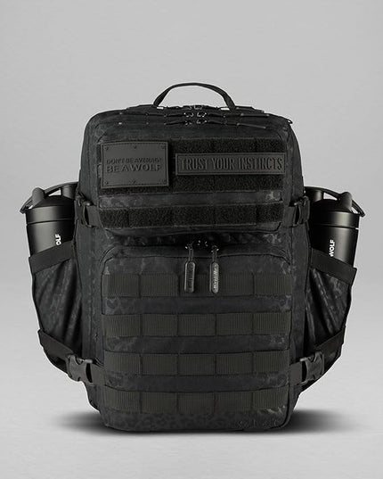 WOLFpak 35L Athletic Gym Backpack - Durable 1000D Waterproof Oxford Material with MOLLE Webbing, Laptop Pocket & Dual Cup Holders, Durable Fitness/Travel/Military Daypack (Black Leopard)