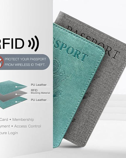 VIDIVICI Unisex 2pk RFID Passport And Vaccine Card Holder Combo,Passport Holder-Black&Light Blue | 2pk, RFID, Passport Holder