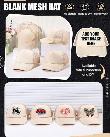 10 Pcs Sublimation Blank Trucker Hats Bulk Mesh Baseball Cap Polyester Mesh Trucker Hat for Men and Women