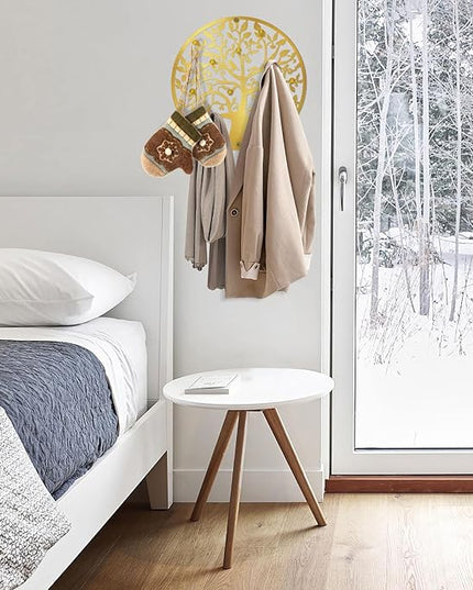 ZULONG Round Decorative Home Key Holder Wall Mount, Metal Tree Car Key Rack for Wall Organizer for Keys, Wallets, Hats, Used for Decor for House Entryway, Kitchen, Garage, Office (12" Gold)
