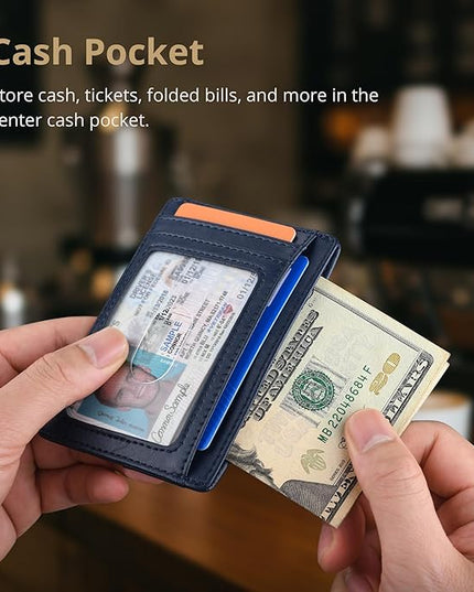 Buffway Slim Minimalist Front Pocket RFID Blocking Leather Wallets for Men and Women - Alaska Blue