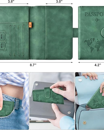 Eoehro Passport Holder for Travel Essentials, Passport Wallet Cover Case for Travel Must Haves Accessories,Passport Book Holders for Women and Men(dark green)