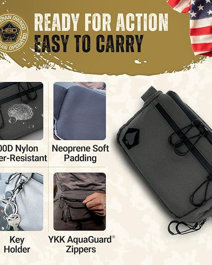 HighSpeedDaddy Carry Fanny Pack - 500D Water-Resistant Nylon, Quick Access CCW Pocket, YKK AquaGuard Zippers, EDC Bag with Adjustable Waist (upto 49"), Everyday Carry for Men & Women - Grey