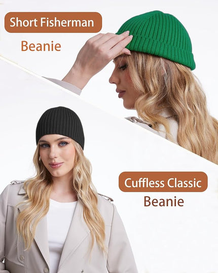choshion Wool Knit Fisherman Beanie Hat for Men Women,Cuffless Warm Short Cuff Beanies Toboggan Ski Hats Winter Skull Cap