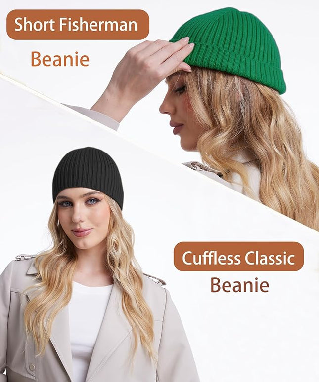choshion Wool Knit Fisherman Beanie Hat for Men Women,Cuffless Warm Short Cuff Beanies Toboggan Ski Hats Winter Skull Cap