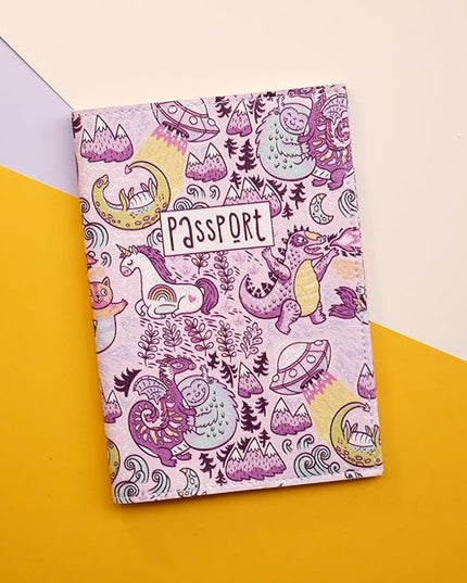 Passport Cover for Kids, Women and Men, Cute Travel Passport Holder (Dragon Yeti Pattern)