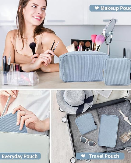 MAGEFY Small Makeup Bag for Purse Mini Cosmetics Bag Corduroy Cute Cosmetic Pouch for Women with Slip-in Pockets