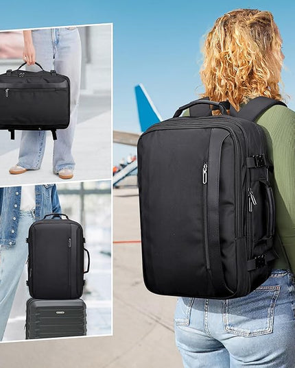 PIJUSHI Travel Backpack for Women Men Expandable Carry on Luggage Backpack Airline Approved Personal Item Laptop Bag(PE034 Black)
