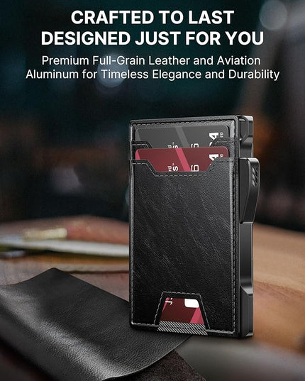 typecase Wallet for Men: Rfid Blocking Wallet 9-13 Card Capacity with Money Clip Slim Leather Front Pocket Smart Pop Up Card Case Bifold Minimalist Wallet with Gift Box - Atlanta Black