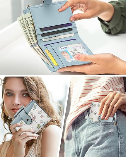 yiijay Small Wallet for Women RFID Blocking Tassle Bifold Slim Thin Leather Wallet Credit Card Holder Wallet Ladies Mini Wallet with Zipper Pocket