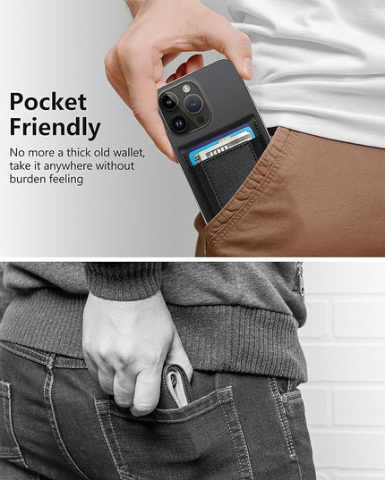 Phone Wallet Stick On, Upgraded Phone Wallet with Adjustable Stand, Open ID Window, 8-Card Holder, Stronger 3M Adhesive Credit Card Holder for Back of Phone Case, iPhone, Samsung and Android, Black