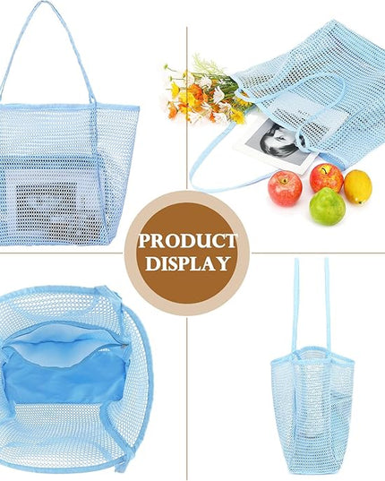 Mesh Beach Bag, Large Beach Tote with Zipper Pocket, Toys Pool Bag for Family Travel Vacation Cruise Essentials