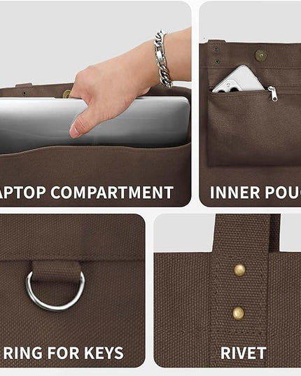 HOMESPON Large Canvas Tote Bag for Women Everything Bag with Pockets and Laptop Sleeve
