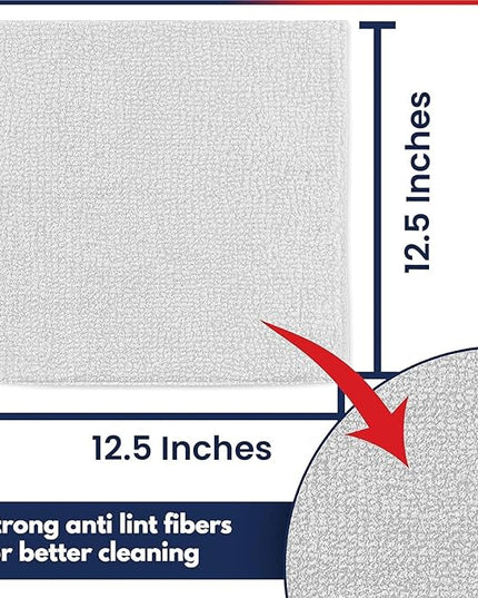 USANOOKS Microfiber Cleaning Cloth - White - 100Pcs (12.5x12.5 inch) High Performance - 1200 Washes, Ultra Absorbent Car Towel Traps Grime & Liquid for Streak-Free Mirror Shine - Car Washing Cloth