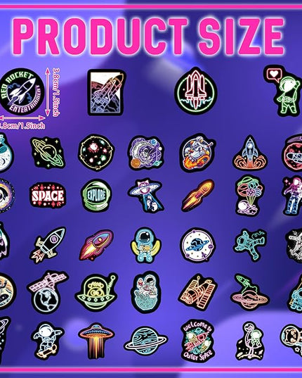 75 Pcs Neon Space Planets Stickers for Kids, Vinyl Astronaut Sticker for Water Bottle, Waterproof Laptop Decals for Teens Girls Boys Adults