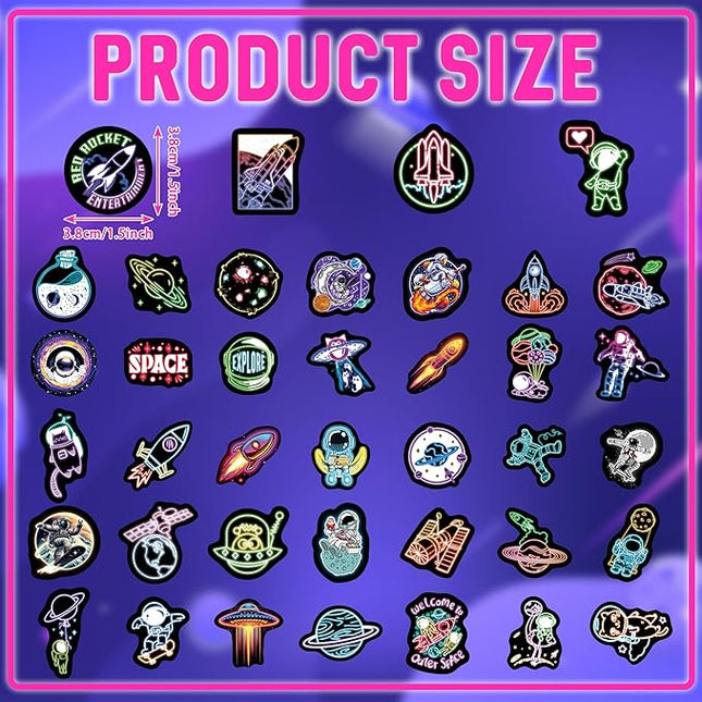 75 Pcs Neon Space Planets Stickers for Kids, Vinyl Astronaut Sticker for Water Bottle, Waterproof Laptop Decals for Teens Girls Boys Adults