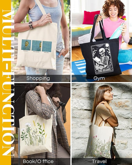 AUSVKAI Canvas Tote Bag for Women, Aesthetic Cute Grocery Grocery Reusable Cotton Gift Bag for Shooping Beach Trendy Gifts