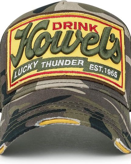 ililily Premium Howels Embroidery Vintage Baseball Cap Distressed Trucker Hat