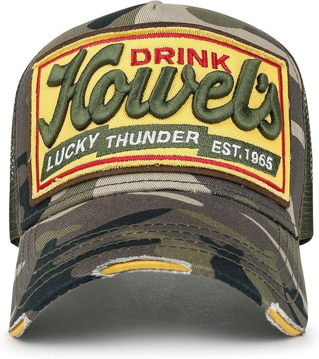 ililily Premium Howels Embroidery Vintage Baseball Cap Distressed Trucker Hat