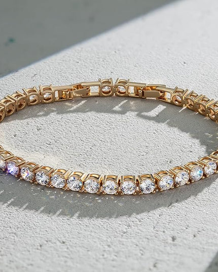 BUMBLEBEE Handmade Tennis Bracelet for Women, 14K Gold Plated, 12.96 CTTW Italian 5A Cubic Zirconia, Hypoallergenic, Adjustable 6–7.5 Inch Jewelry Gift Anniversary, Birthday, Valentine’s Day