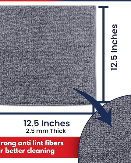 USANOOKS Microfiber Cleaning Cloth Grey - 50 Pcs (12.5"x12.5") - High Performance - 1200 Washes, Ultra Absorbent Microfiber Towel Weave Grime & Liquid for Streak-Free Mirror Shine - Car Washing Cloth
