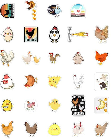 BulbaCraft Chicken Stickers for Water Bottle and Laptop - Chicken Party Supplies & Decorations, Waterproof Vinyl Decals, Cute Animal and Farm Stickers, Gifts for Women & Men