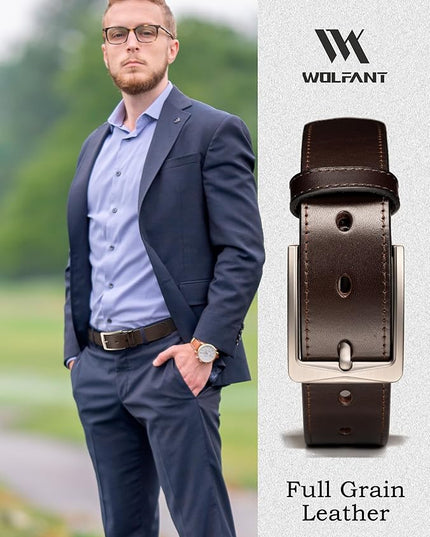 WOLFANT Men's 35mm Dress Casual Belt,100% Italian Full Grain Real Solid Leather