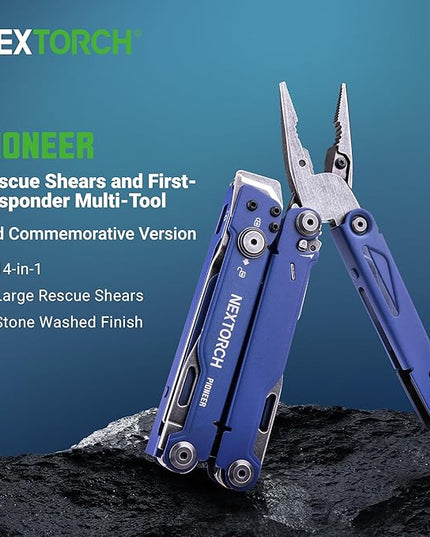 NEXTORCH PIONEER MT20 14-IN-1 Multi-tools Full-Size,Multi-tool Set with Scissors Needle Nose Pliers Pocket Clip Multi-tool for DIY Home Outdoors Everyday Carry Men Gift Color (BLUE with Glass Breaker)
