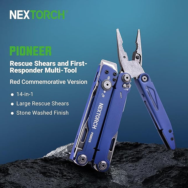 NEXTORCH PIONEER MT20 14-IN-1 Multi-tools Full-Size,Multi-tool Set with Scissors Needle Nose Pliers Pocket Clip Multi-tool for DIY Home Outdoors Everyday Carry Men Gift Color (BLUE with Glass Breaker)