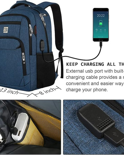 17 Inch Laptop Backpack, Business Anti Theft Slim Durable Laptops Backpack with USB Charging Port, Water Resistant College Computer Bag Gifts for Men & Women Fits 15.6 Inch Notebook-Blue