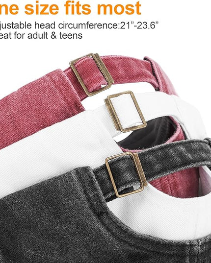 MEINICY 3 Packs Washed-Cotton Plain Baseball Cap, Vintage Adjustable Dad Hats Gift for Men/Women,Unstructured