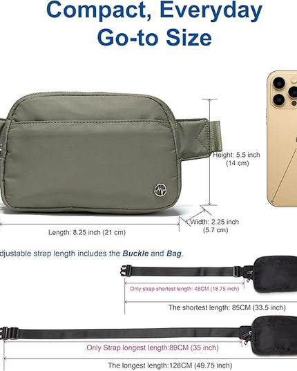 Pander Everywhere Belt Bag for Women, 5 Zipper Pockets Nylon Crossbody Fanny Pack Purse (Grey Sage).