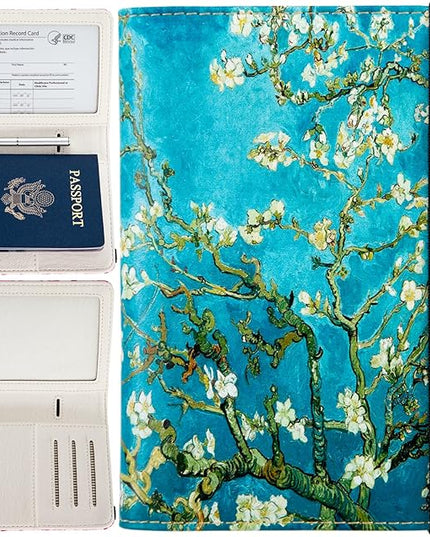Pink Passport Holder,Cute Passport Cover,Travel Wallet with Credit Card Slots Rfid passport Wallet Waterproof Documents Organizer Women Men (Almond Blossom)