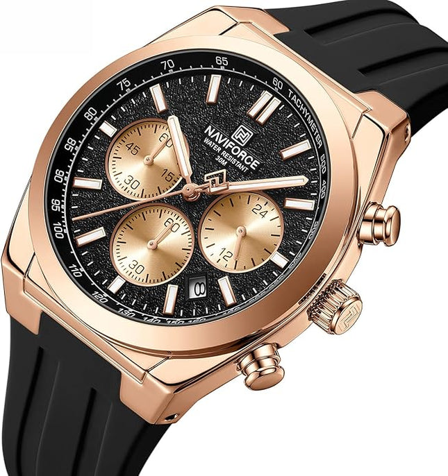 NAVIFORCE Watches for Men Multifunctional Chronograph Analog Quartz Waterproof Wirstwatch Silicone Strap Man Gifts