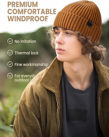 Winter Beanie Hat for Men & Women, Fleece Lined Thermal Knit Hat Ski Beanie Skull Cap Cuffed Cap for Cold Weather