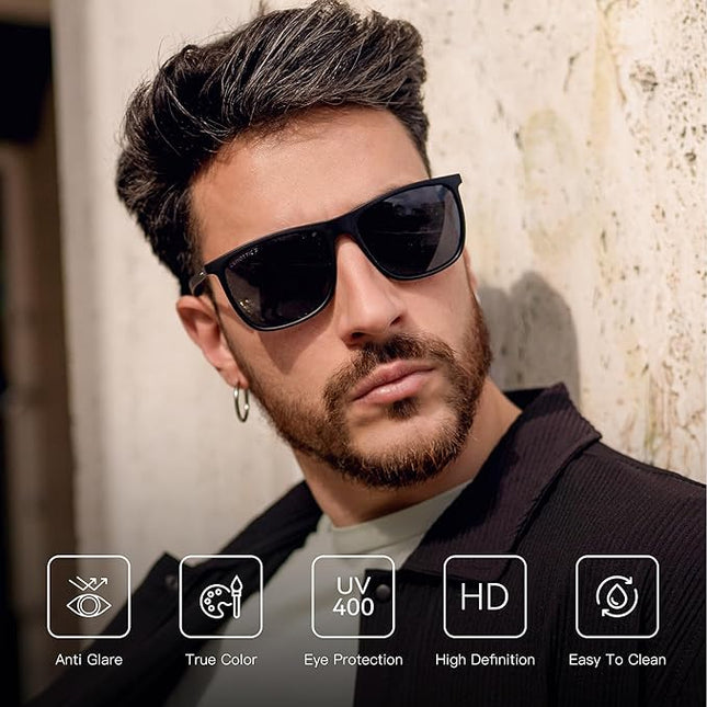 ZENOTTIC Square Polarized Sunglasses for Men Ultralight Carbon Fiber Sun Glasses Driving Fishing Golf Sports UV400 Protection