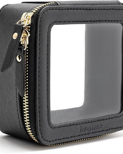 Aveniee Clear Makeup Bag Small, Mini Travel Toiletry Bag Cosmetic Bags TSA Approved, Clear Makeup Case Pouch with Zipper, Car Organizer Essentials for Women Men,Black