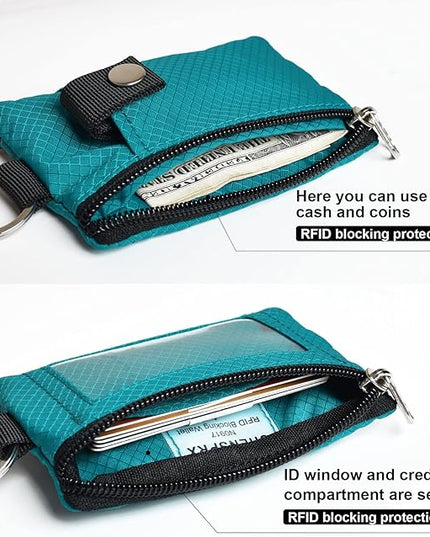 Minimalist RFID Blocking Small Wallet with ID Window,WaterResistant Zip Id Case Wallet with Lanyard Keychain for Cards,Cash,Travel,Women,Men