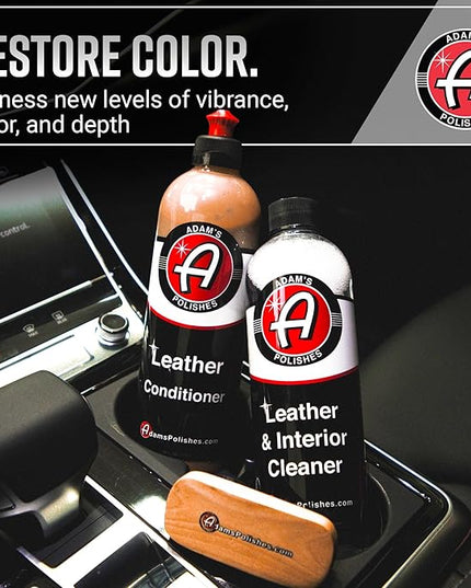 Adam's Polishes Leather Care Kit - Leather Cleaner & Conditioner Car Cleaning Supplies | UV Protection for Interior Accessories Steering Wheel Seat Dash Vinyl Shoe Polish Jacket
