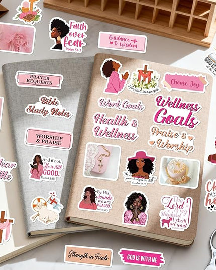 Prayer Board Stickers Supplies - 50 Pcs Black Women Prayer Vision Board Stickers for Women Girl, Inspirational Water Bottle Sticker, Waterproof Vinyl Scrapbook Decals for Laptop Journaling