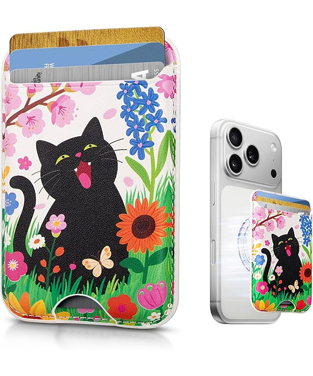 Magnetic Mag-safe Wallet Cell Phone Card Holder for Phone Case with Mag-Safe, Stronger Magnetic RFID Leather Phone Wallet Stick on for iPhone 17/16/15/14/13/12 Series, Fit 3 Cards
