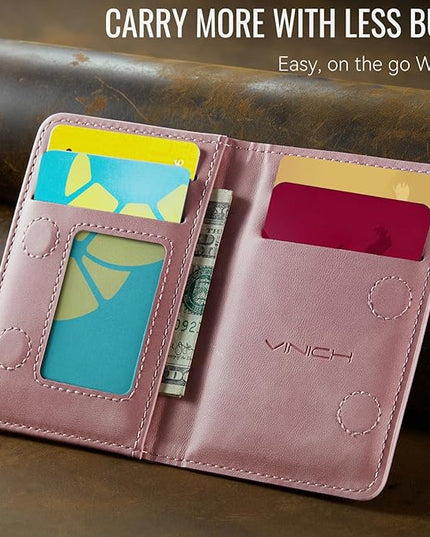 Vinich for MagSafe Wallet Magnetic RFID Blocking Card Holder Compatible with MagSafe Phones and Cases, Strong Magnet Minimalist Phone Wallet for iPhone 17/16/15/14/13/12/ Pro/Max/Plus, Rose Pink