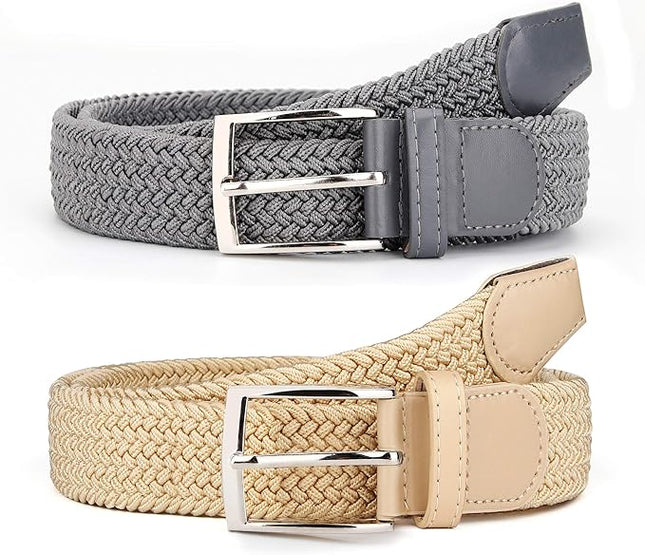 Radmire 2 Pack Elastic Braided Woven Canvas Belts for Men and Women
