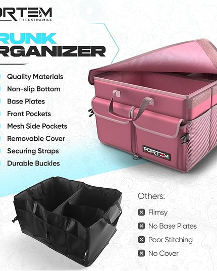 FORTEM Trunk Organizer For SUV Car Trunk Organizer, Foldable Storage, Car Accessories for Women Men, Collapsible Bag, Perfect Christmas Gifts, 600D Oxford, Non Slip Bottom, Straps, Soft Cover (50L)