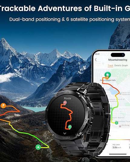 Smart Watches for Men GPS, Pressure,Altitude,Compass, 480mAh Extra-Large Battery, 50M Waterproof, Full Metal Body Rugged Smartwatch, Answer/Make Call,1.43" AMOLED Display (Black)