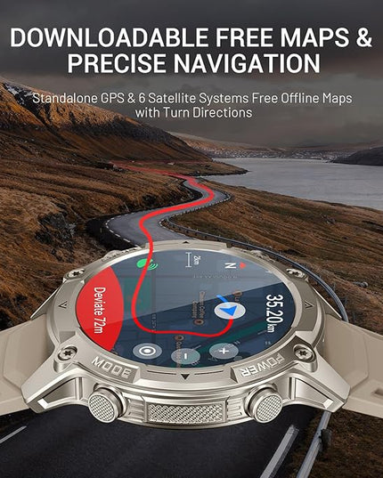 Smart Watch for Men, with GPS, Offline Maps, Heart Rate, Blood Oxygen, Stress, Sleep Monitor, 178 Sports Modes, 5ATM Waterproof Round Watch, 1.43-inch AMOLED Display, Compatible Android and iOS Khaki