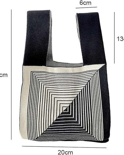Women's Wrist Knot Tote Bag Small Crochet Wristlet Handbag Aesthetic Cute Knit Purse (Very Small Size)